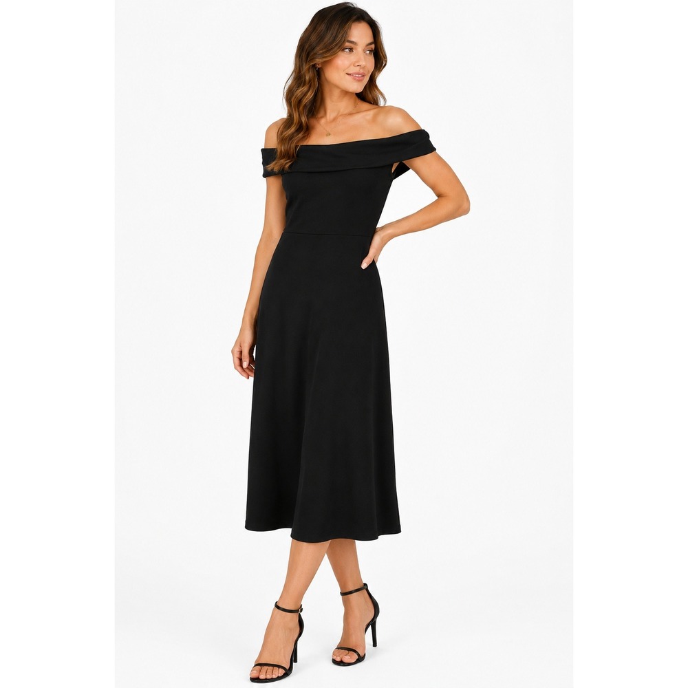 H&M Black Off Shoulder Midi‎ Dress Women's Small Elegant Cocktail Dress
